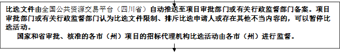 比選文件由全國公共資源交易平臺（四川?。┳詣油扑椭另椖繉徟块T或有關(guān)行政監(jiān)督部門備案。項目審批部門或有關(guān)行政監(jiān)督部門認為比選文件限制、排斥比選申請人或存在其他不當內(nèi)容的，可以暫停比選活動。
   國家和省審批、核準的各市（州）項目的招標代理機構(gòu)比選活動由各市（州）進行監(jiān)督。


